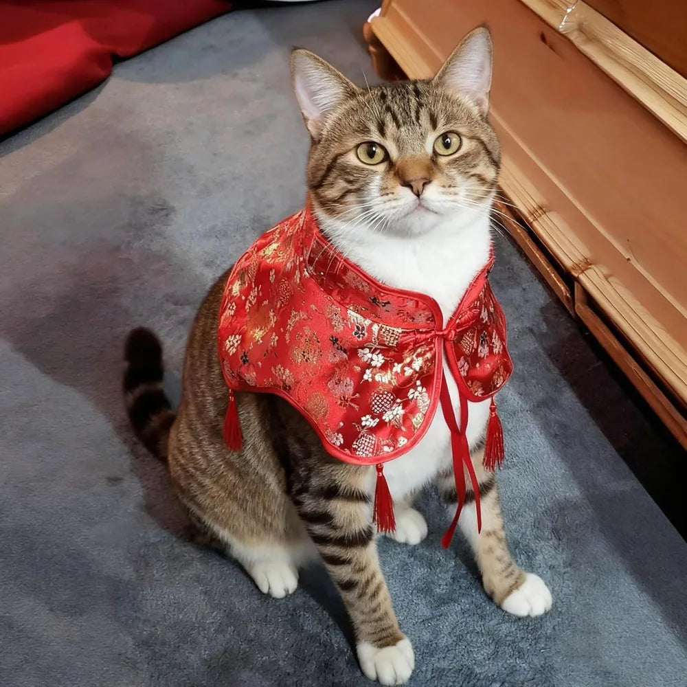 Cat Dog Cloak Costume Cat Cape with Tassel Chinese Pet Apparel for Cats Small Dog Puppy Kitten New Year Christmas