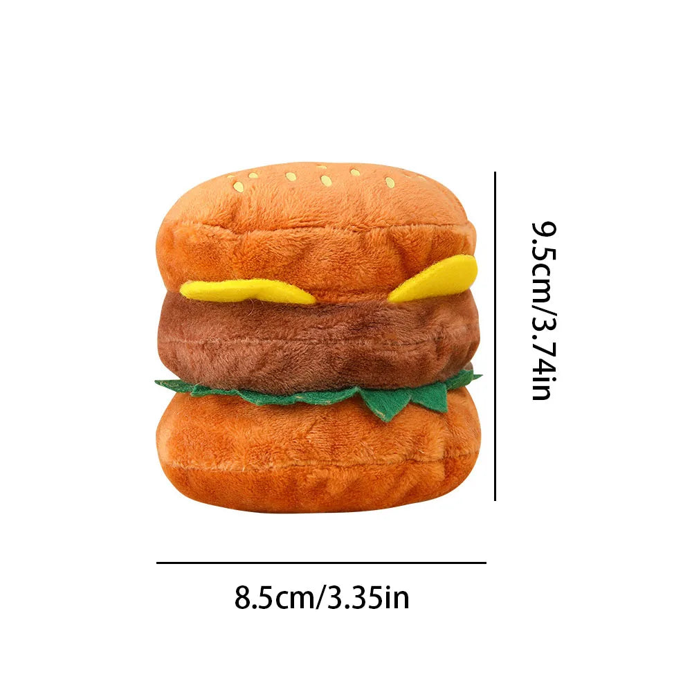 Hamburger Dog Chew Toy - Squeaky Plush Toy for Teeth Cleaning, Durable Bite-Resistant Pet Toy for Training,