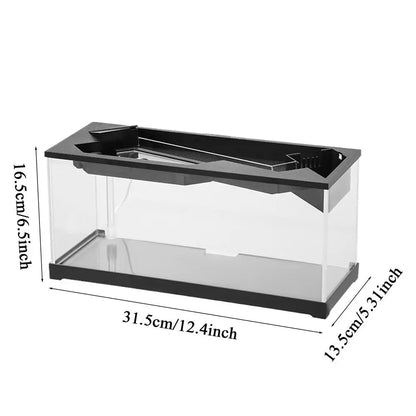 Small Fish Tank Acrylic Clear Desk Aquarium with Filter Fish Tank Starter Kits with Air Pump for Tabletop Living Room Studio Dec