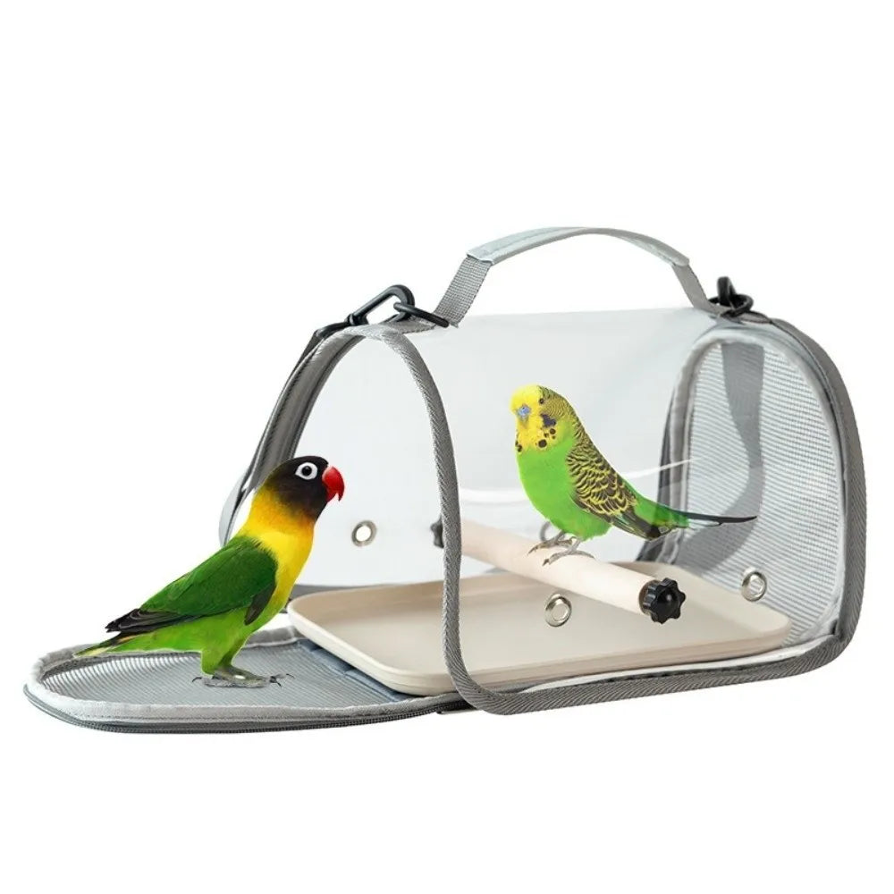 Portable Bird Carrier Bag Breathable Mesh Folding Parrot Out Bag Wooden Stand Large Capacity Bird Transport Cage