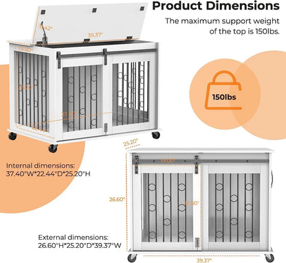 Double-Door Wooden Furniture Large Heavy Duty Pet Dog Crate Dog Cage Can Be Used As End Table 3 In 1 Functions Cabinet