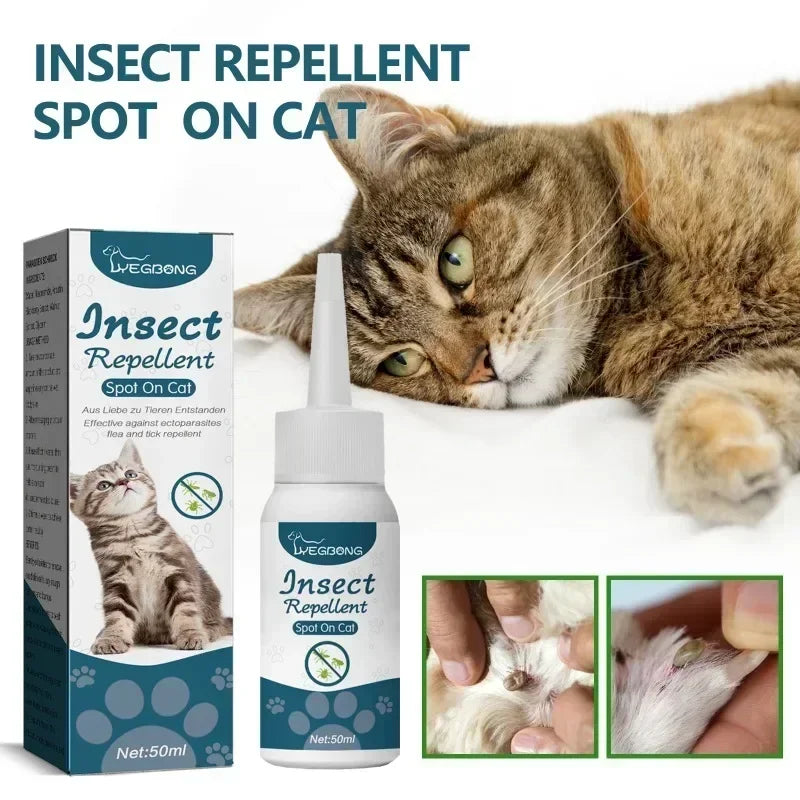 YEGBONG 50ml Pet Flea Tick Repellent for Cat Dogs Topical Parasite Control Skin Cleansing Lice Tick Drops Fast Acting Waterproof