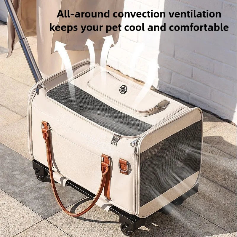 Breathable Pet Carrier with Wheels Foldable Outdoor Travel Cat Trolley Case for Cats and Dogs Large Portable Pet Trolley bag