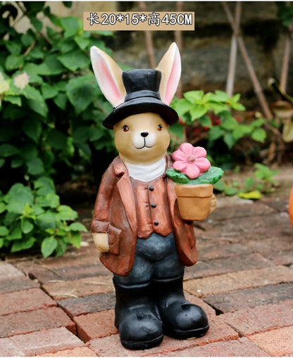 Rabbit Garden Statue Outdoor Cartoon Animal Decor Villa Courtyard Landscape Sculpture Realistic Lawn Ornament for Garden/Yard