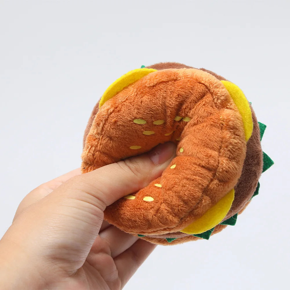 Hamburger Dog Chew Toy - Squeaky Plush Toy for Teeth Cleaning, Durable Bite-Resistant Pet Toy for Training,