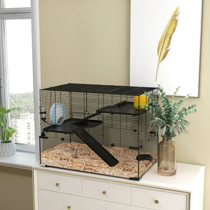 Three-tier Hamster Cage, With Quick Delivery, Glass Basin, Ramp And Sports Wheel, Suitable For Small Hamsters.