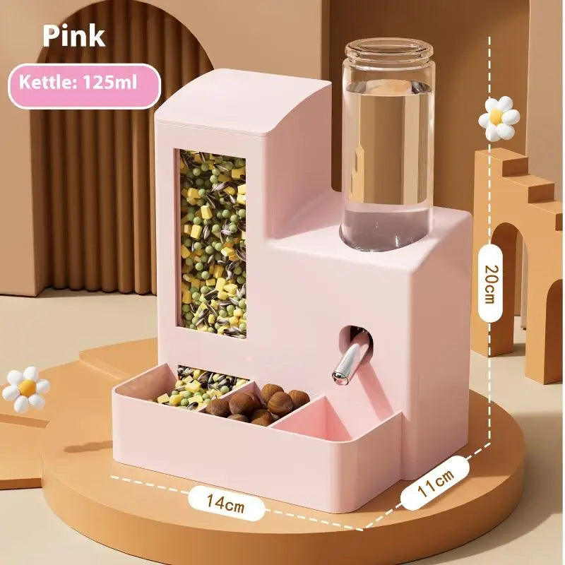 【E】2-in-1 Automatic Hamster Automatic Feeder Water Dispenser Multi-functional Small Pets Drinking And Feeding Food Container