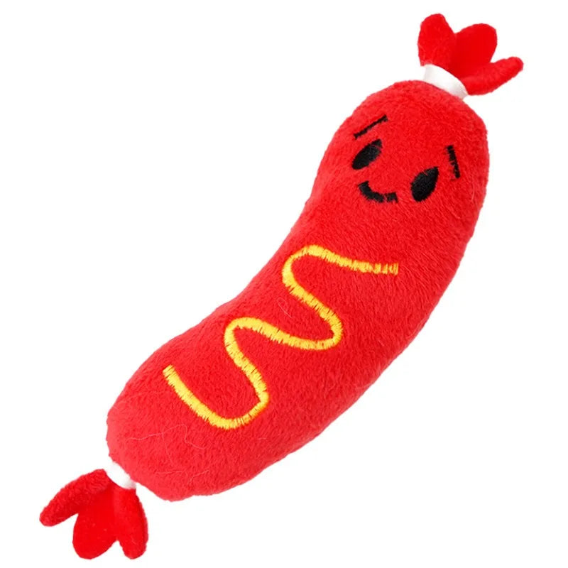 Dog Sound Plush Toy Hot Dog Chewing Toy Pet Grinding Teeth Squeaky Plush Toy Puppy Bite-resistant Interactive Chew Toy ﻿