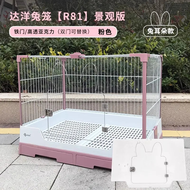 Rabbit Cage with Double Drawers, Urine-Proof, Extra-Large Acrylic Landscape Cage for Home Use