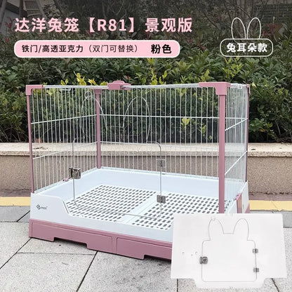 Rabbit Cage with Double Drawers, Urine-Proof, Extra-Large Acrylic Landscape Cage for Home Use