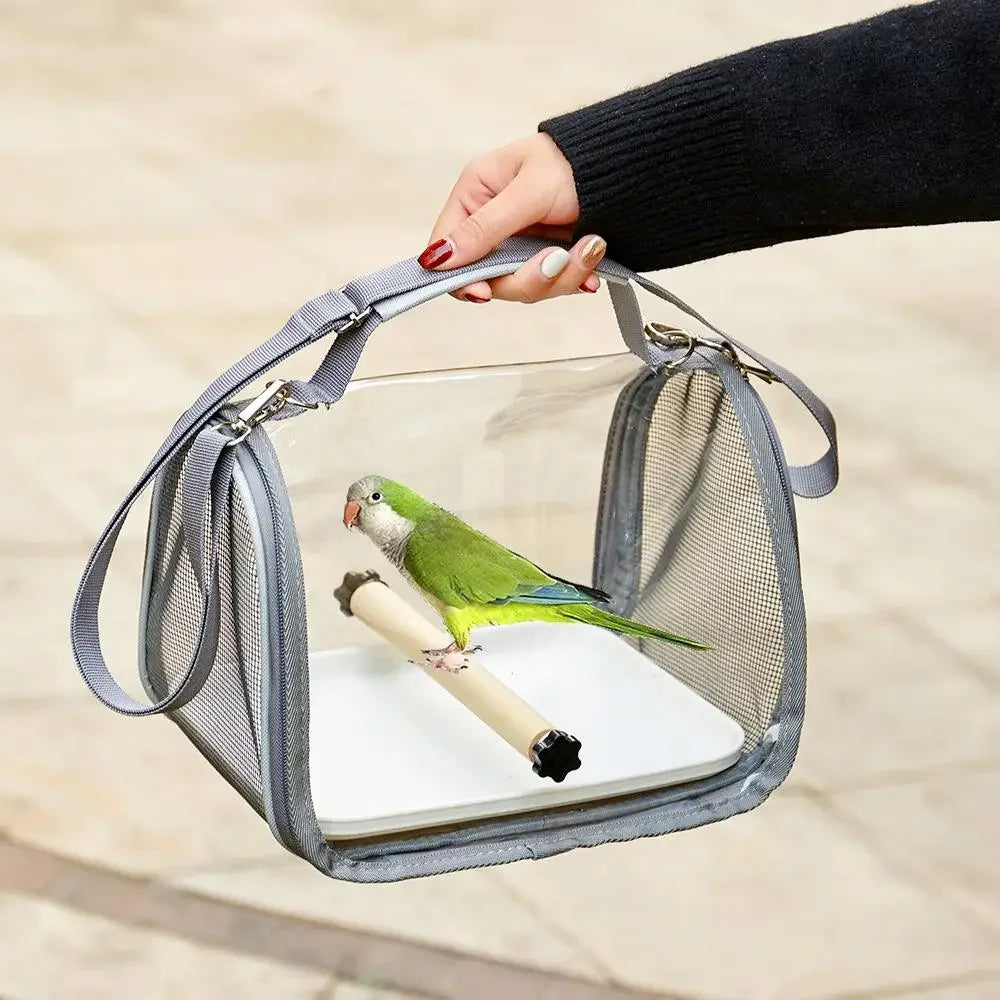 Portable Bird Travel Carrier Small Bird Parrot Pet Wood Standing Bag Cage With Side Perch Soft Mat Mesh Bird Window Accesso Z1C9