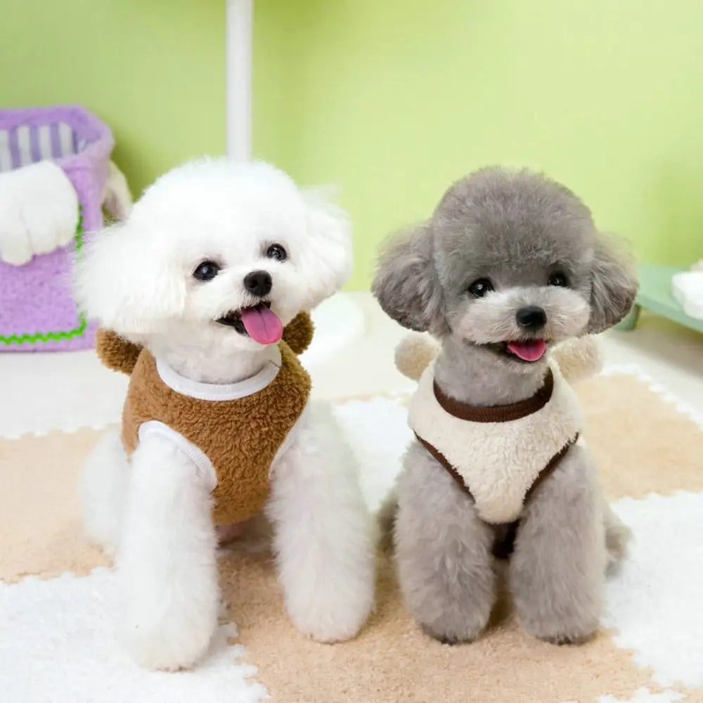 Dog Apparel Bear Pattern Winter Puppy Clothes Warm Sleeveless Dog Vest Thickened Comfortable Pet Winter Coat Cold Weather