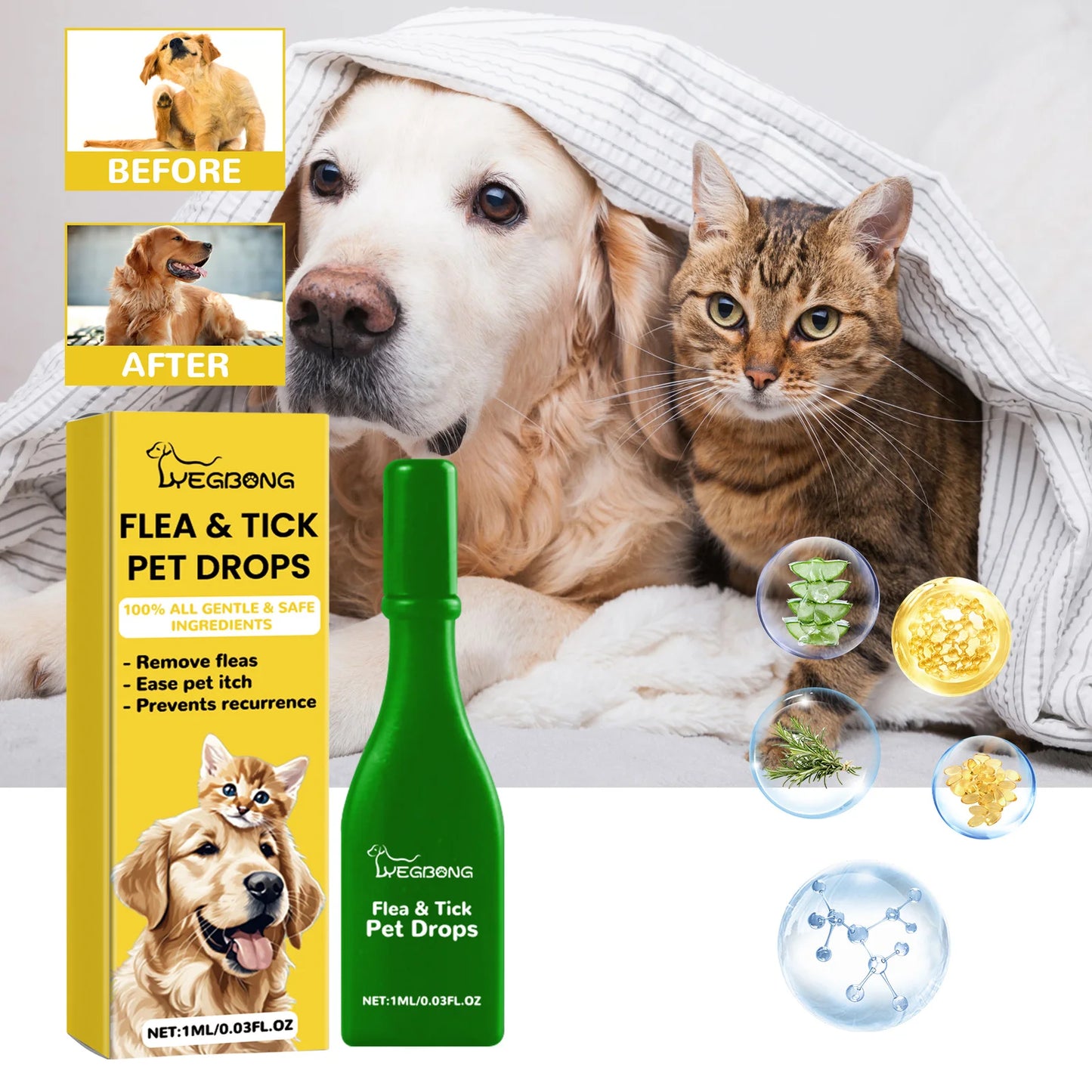 Pet Flea & Tick Drops Effectively Drive Away Fleas Mites Improve Pet Skin Healthy Relieve Itching Discomfort Pet Skin Care Agent