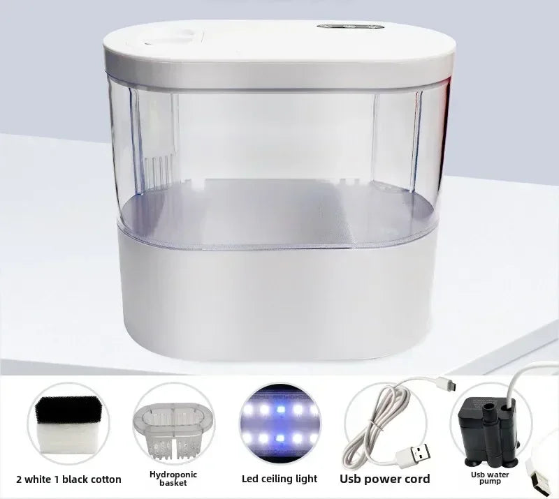 Mini Desktop Aquarium With Miniature Fish Tank with Biochemical Filtration System & LED Small Aquatic Eco Box Home Decor