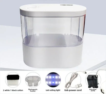 Mini Desktop Aquarium With Miniature Fish Tank with Biochemical Filtration System & LED Small Aquatic Eco Box Home Decor