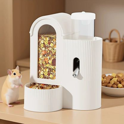 2-in-1 Automatic Food Bowl with Water Bottle Hamster Feeder And Waterer Small Animal Feeder for Hamster Guinea Pig Rat Cage Home
