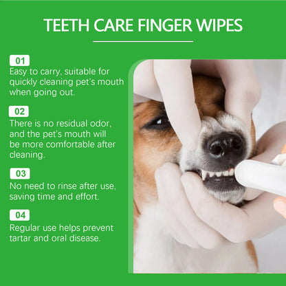 Pet Teeth Cleaning Wipes Dogs Cats Dental Care Remove Plaque Bad Breath Tartar Buildup No-Rinse Disposable Dog Teeth Finger Wipe