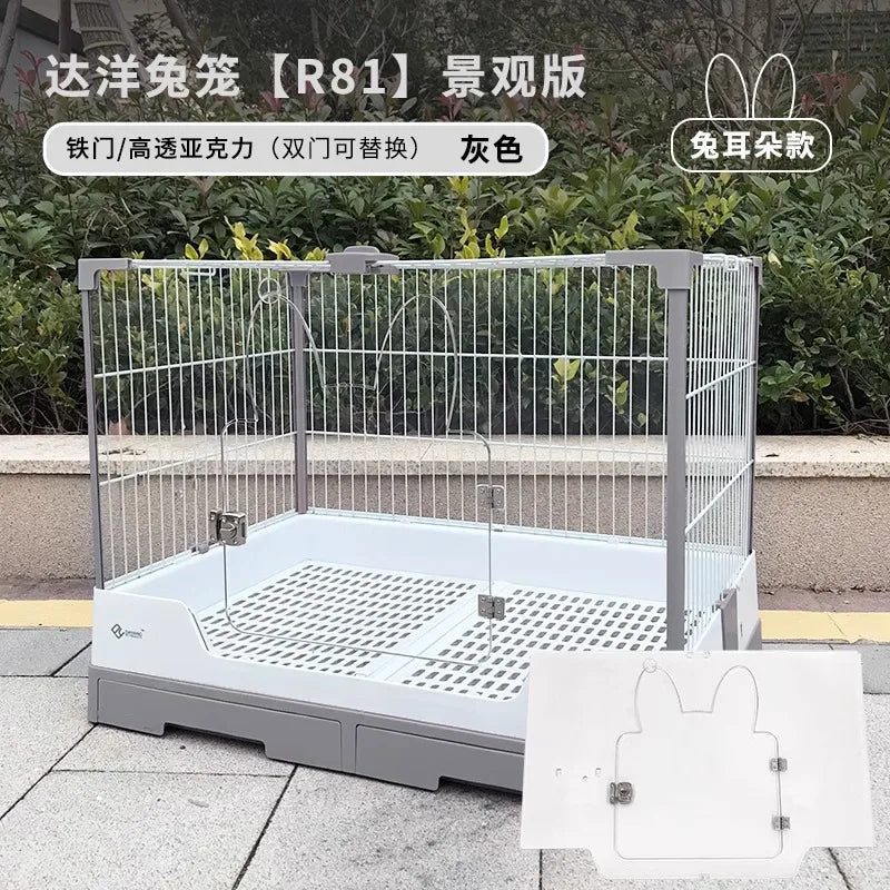 Rabbit Cage with Double Drawers, Urine-Proof, Extra-Large Acrylic Landscape Cage for Home Use