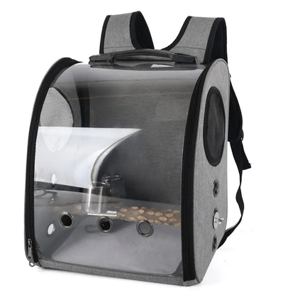 Portable Bird Carrier Bag Birdcage Parrot Transparent Backpack with Feeding Cups Wood Platform for Parakeet Cockatiel Lovebirds