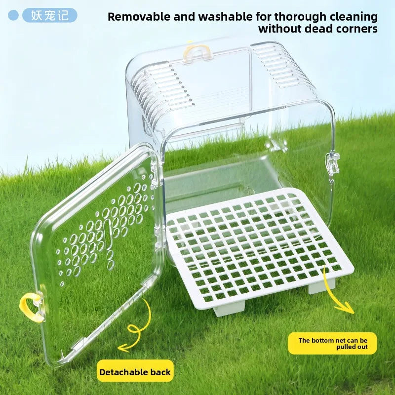 Portable Ventilated Transparent Outdoor Travel Bird Carrier Cage Small Parrots Budgie Cockatiel Lovebird Parakeet Transport Case