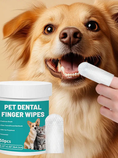 Dog Teeth Care Wipes 50-Pieces Pet Teeth Brushing Wipes for Cleaning Pet Supplies Dog Cat Bad Breath Wipes for Camping After