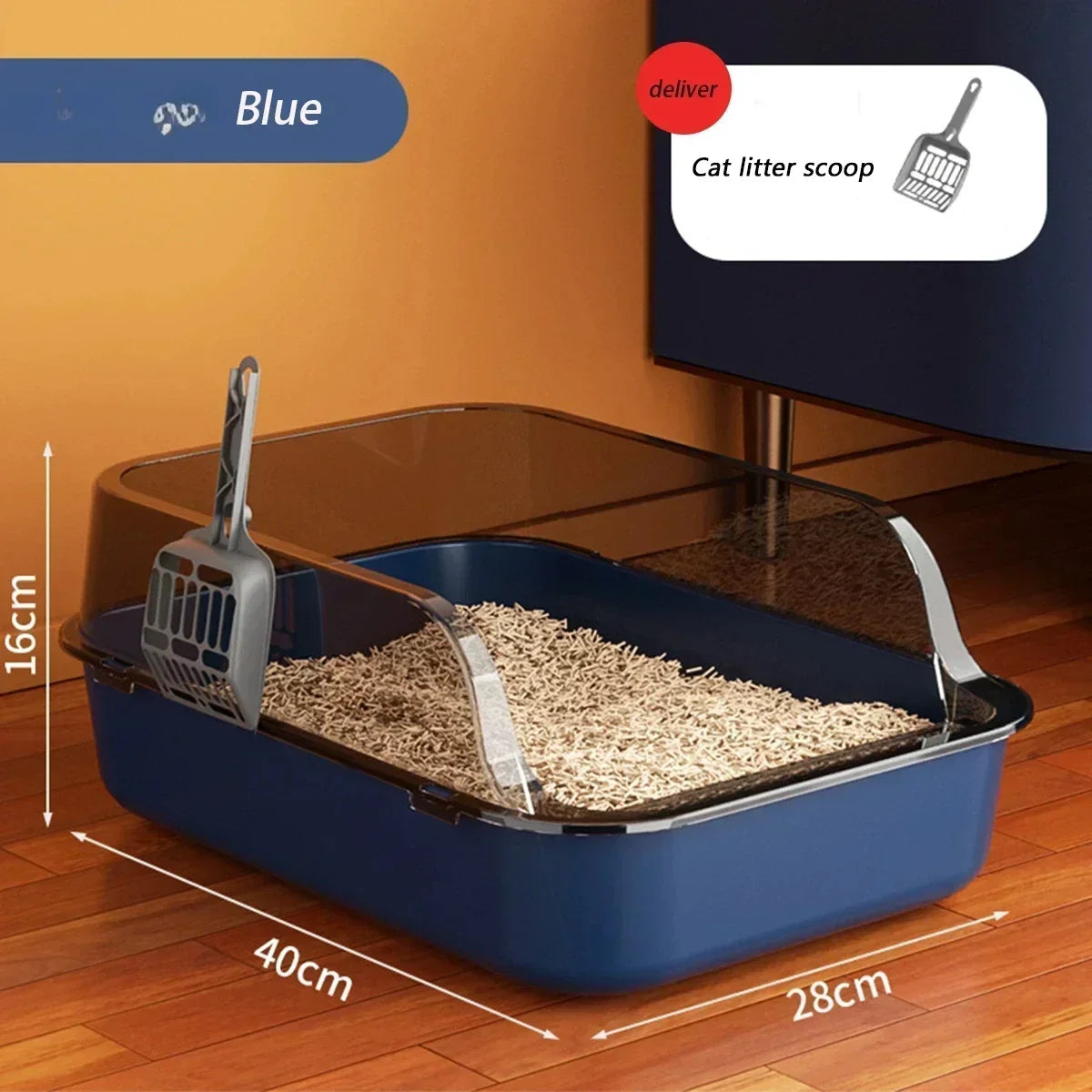 Cat Litter Box High Side Thicken Semi Enclosed Splashproof with Removable Scoop Large Capacity Easy Clean Cat Toilet Supplies