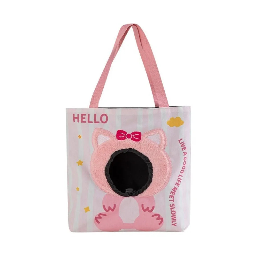 Lightweight Breathable Cat Carrier Bag Cartoon Portable Cat Shoulder Bag Canvas with Hole Pet Sling Bag Daily Use
