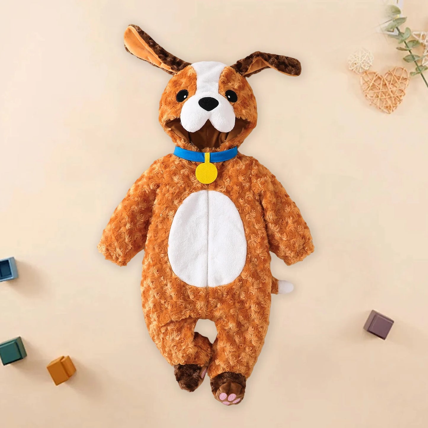 Baby Dog Costume Cute Long Sleeve Zipper Hooded Jumpsuit Infant Romper Adorable Halloween Animal Costumes