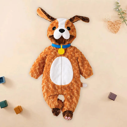 Baby Dog Costume Cute Long Sleeve Zipper Hooded Jumpsuit Infant Romper Adorable Halloween Animal Costumes