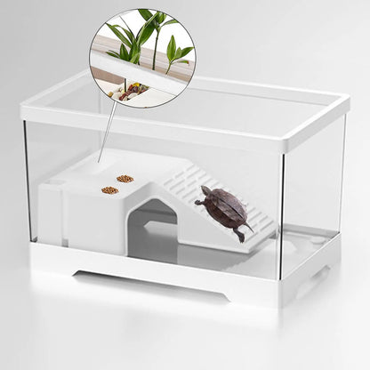 Turtle Tank Turtle Habitat Multifunctional Area Hideout Box Terrapin with Platform Tortoise Enclosure Starter Indoor Decor