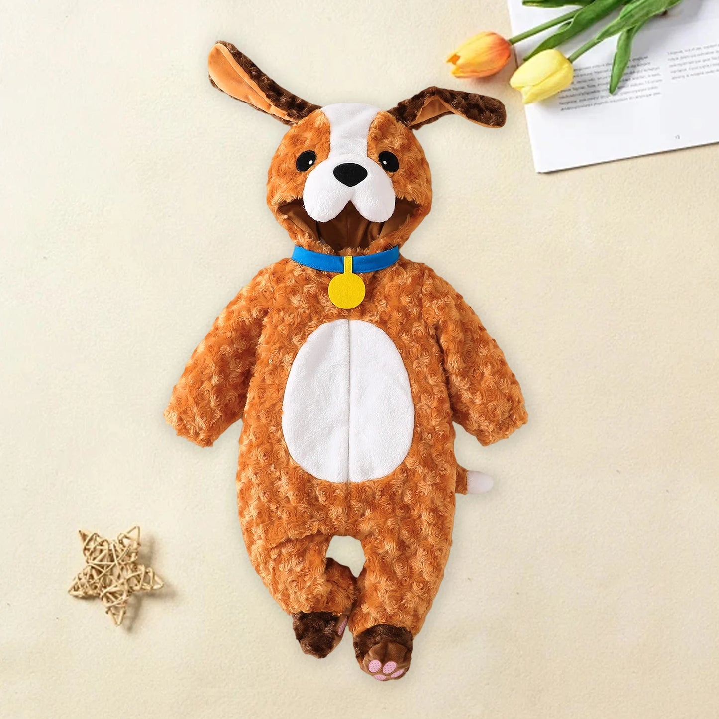 Baby Dog Costume Cute Long Sleeve Zipper Hooded Jumpsuit Infant Romper Adorable Halloween Animal Costumes