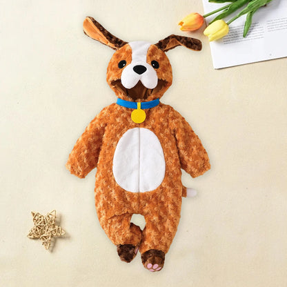 Baby Dog Costume Cute Long Sleeve Zipper Hooded Jumpsuit Infant Romper Adorable Halloween Animal Costumes