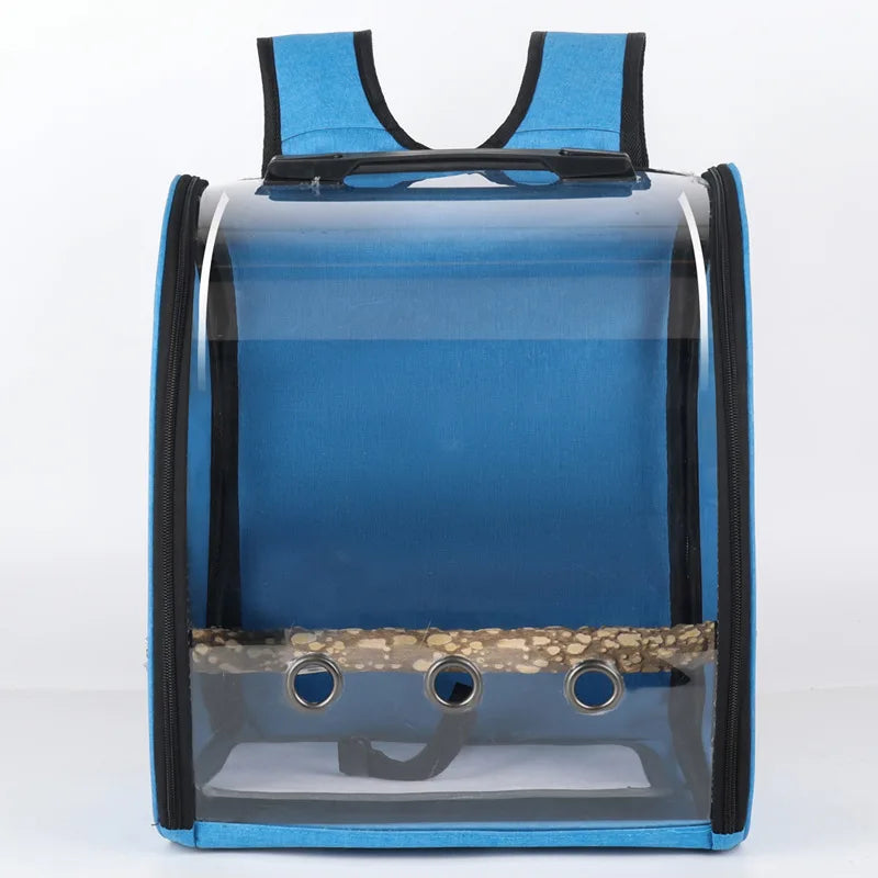 Portable Bird Carrier Bag Birdcage Parrot Transparent Backpack with Feeding Cups Wood Platform for Parakeet Cockatiel Lovebirds
