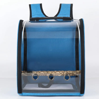 Portable Bird Carrier Bag Birdcage Parrot Transparent Backpack with Feeding Cups Wood Platform for Parakeet Cockatiel Lovebirds