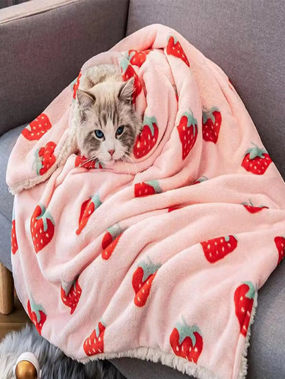 Strawberry Pink Throw Blanket Super Soft Warm Bed Blankets for Pets Cats and Dogs All Season Cozy Flannel Plush Blanket