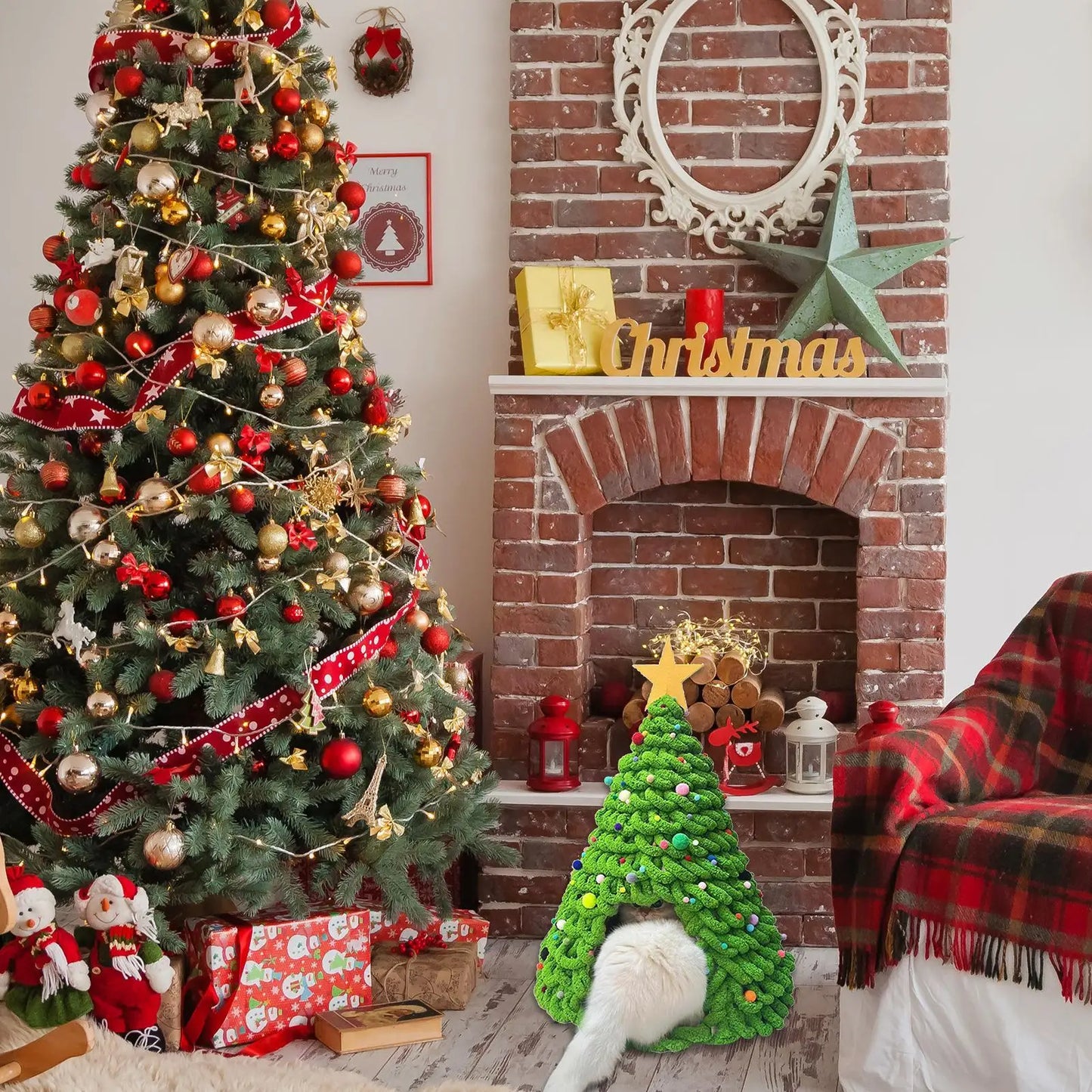 Christmas Tree Cat House Fun Craft House Kitten Beds Furniture Material Set Cat Christmas Tree Bed for Universal Pet Suppplies