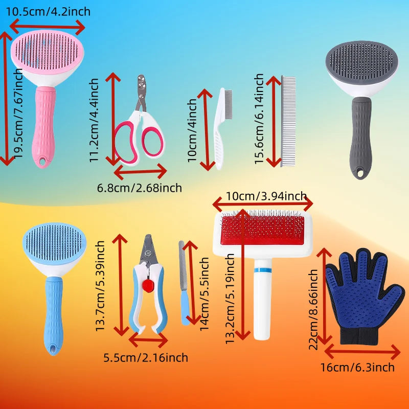 Cat Grooming Set, 3 Pcs of Pack, Kitten Nail Clippers, Gloves, Pink, Blue ,Grey for Pet Clean