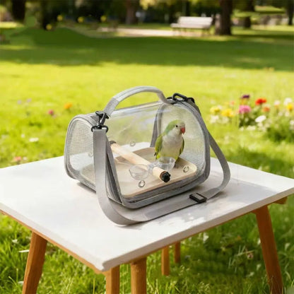 Portable Bird Carrier Bag Breathable Mesh Wooden Stand Parrot Out Bag Folding Large Capacity Bird Transport Cage Shopping Trips