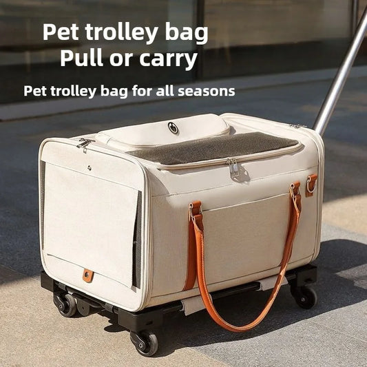 Breathable Pet Carrier with Wheels Foldable Outdoor Travel Cat Trolley Case for Cats and Dogs Large Portable Pet Trolley bag