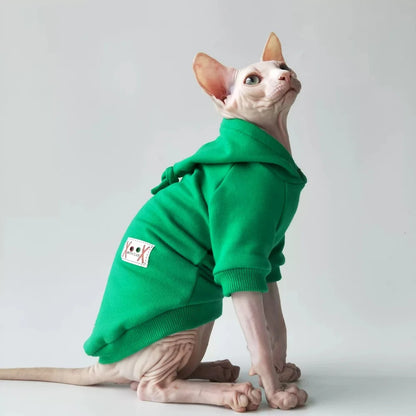 Halloween Cat Costume Hairless cat Witch Hat Hoodie Autumn Winter Coat Warm Fleece Sweatshirt for Kittens Green Red Blue Jacket