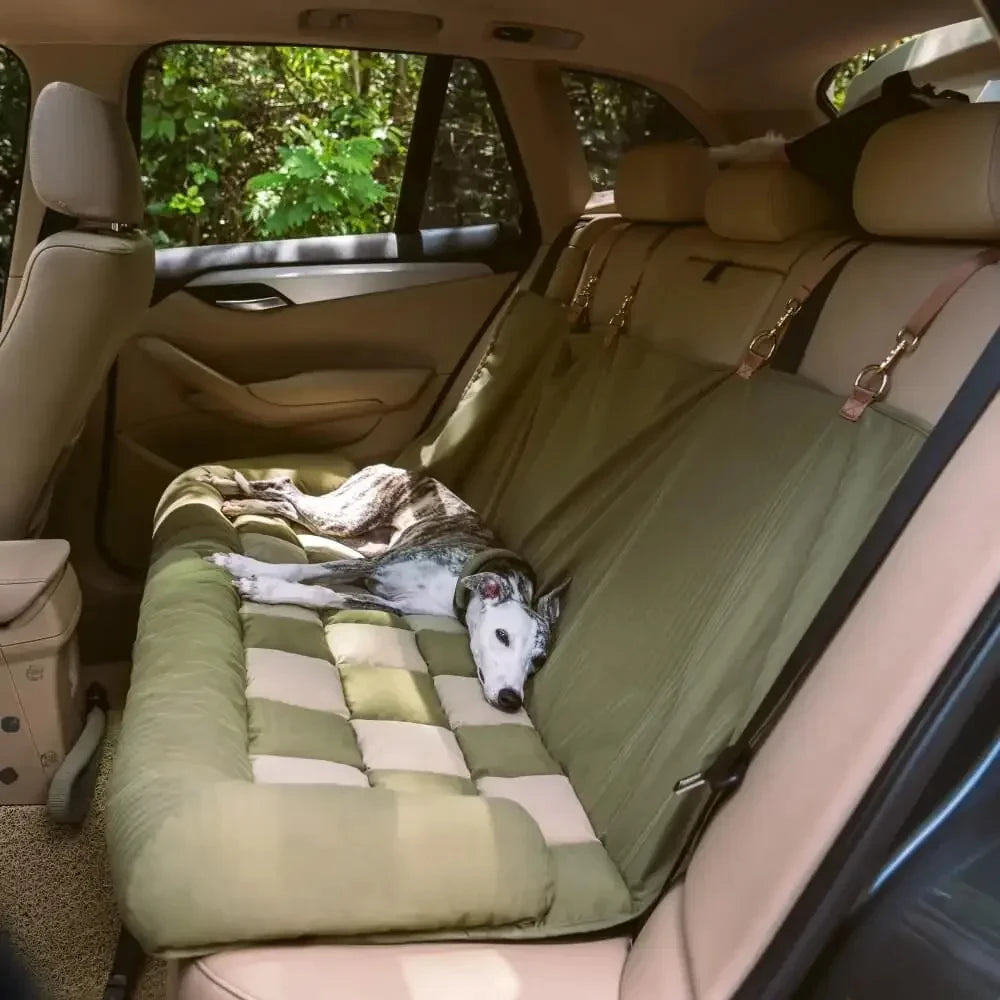 Large Dog Car Seat Bed with Chess Board Design Universal Fit for Most Cars Winter Pet Travel Bed Travel Safety Cushion