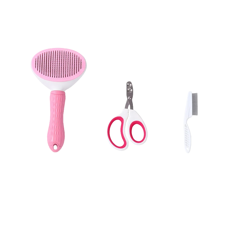 Cat Grooming Set, 3 Pcs of Pack, Kitten Nail Clippers, Gloves, Pink, Blue ,Grey for Pet Clean