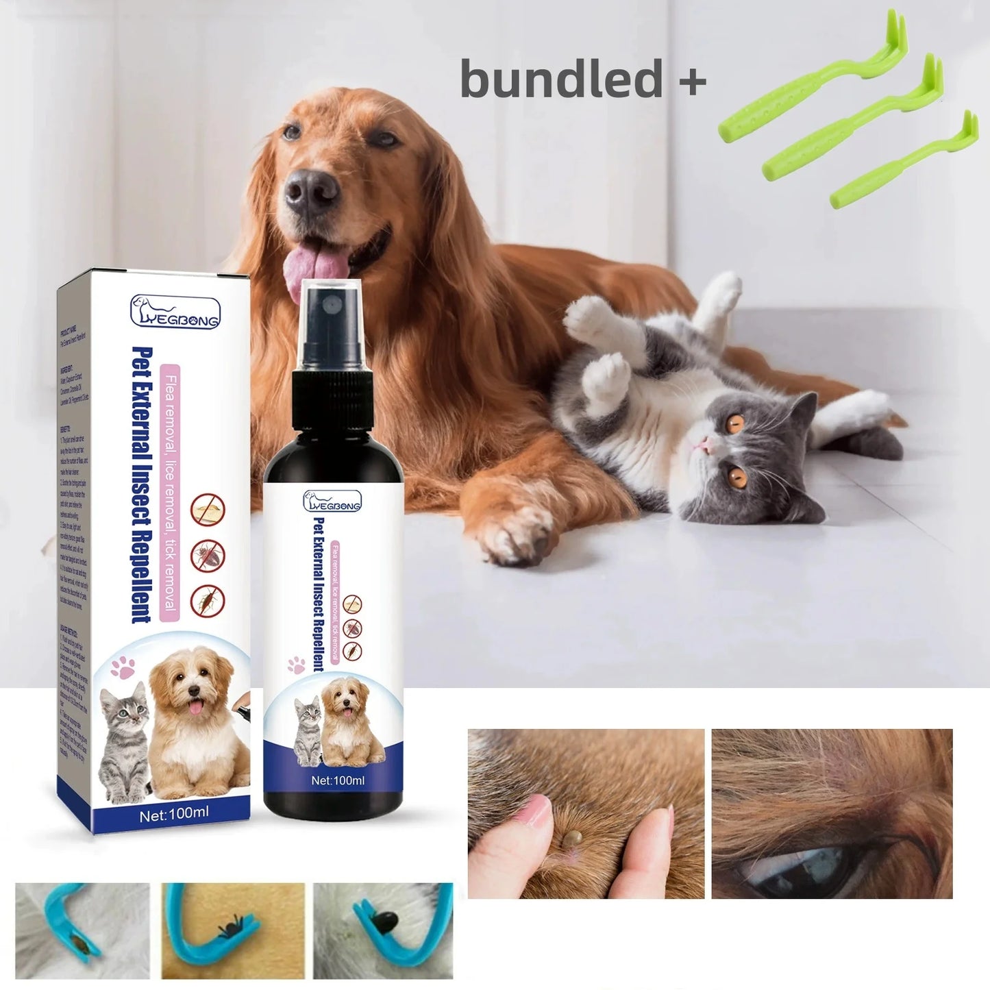 Pet Flea Removing Spray for Cats and Dogs Skin Cleaning for Pets External Lice Repelling Ticks Relieving and Relieving Spray