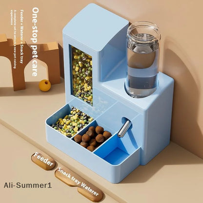 【E】2-in-1 Automatic Hamster Automatic Feeder Water Dispenser Multi-functional Small Pets Drinking And Feeding Food Container