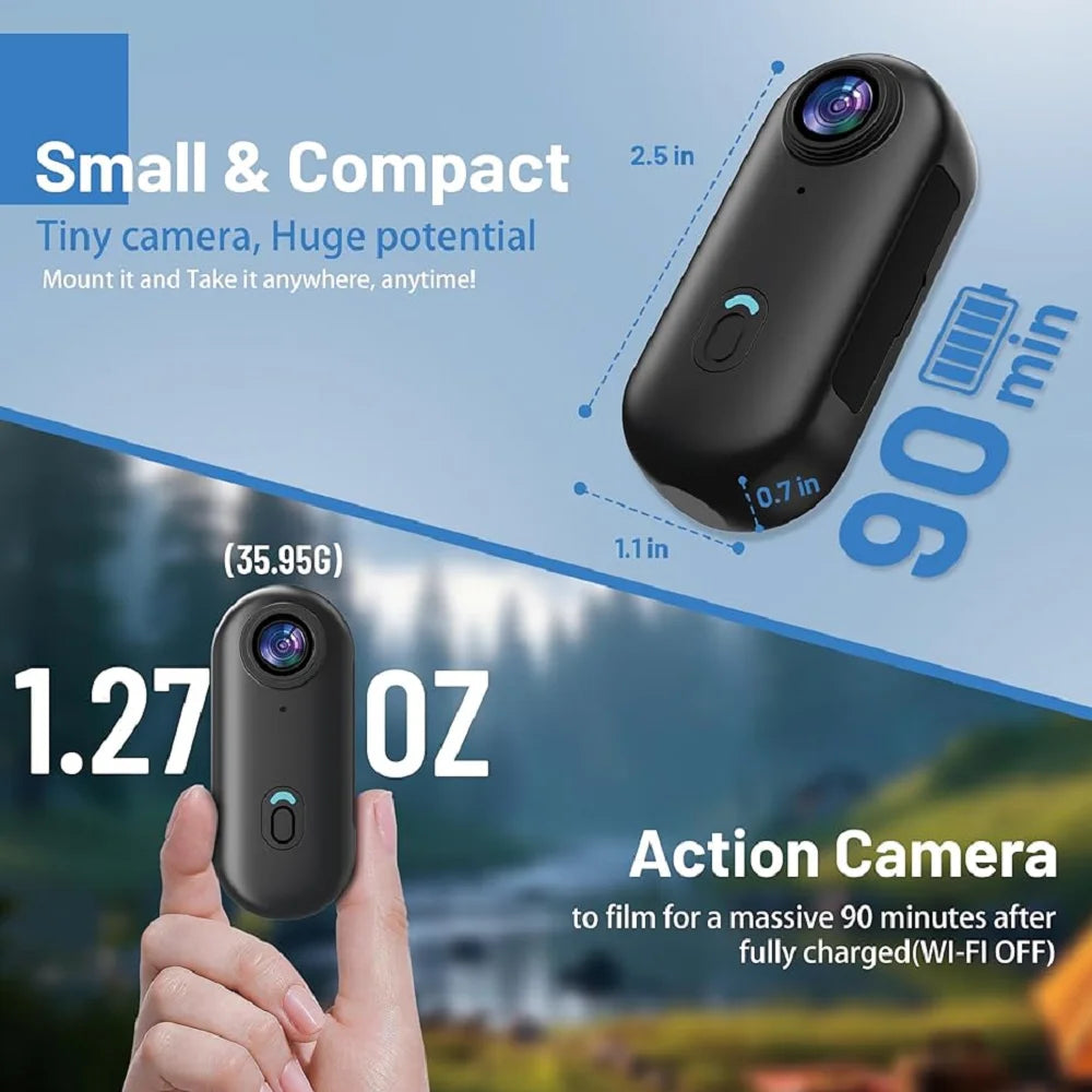 4K HD Mini Pet Collar Camera Wide Angle Lens 1080P FHD Portable Dog Cat Neck Camera Vlog Sport Action Body  WiFi Video Recording