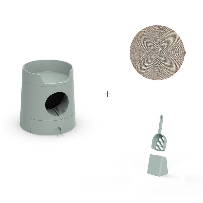 Multifunctional Castle Cat Litter Box with scratch pad large space Reduces Litter Tracking Includes Scoop and Reusable Liner