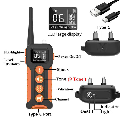 1000M Electric Dog Training Collar 9 Different Tones Dog Anti Bark Collar Waterproof Rechargeable Trainer Collar Max for 3 dogs