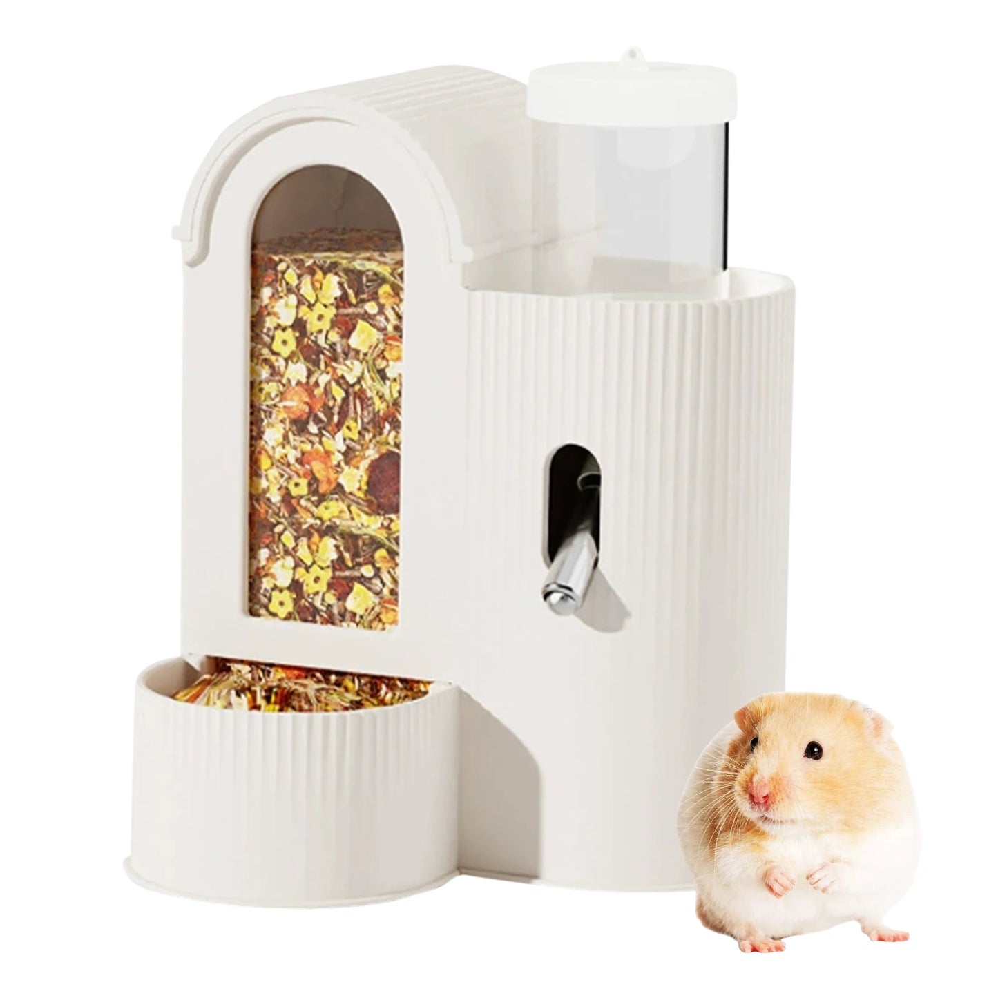 2-in-1 Automatic Food Bowl with Water Bottle Hamster Feeder And Waterer Small Animal Feeder for Hamster Guinea Pig Rat Cage Home