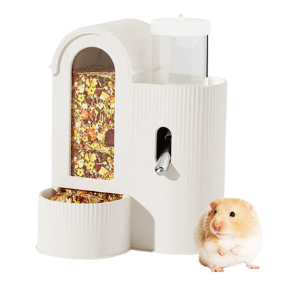 2-in-1 Automatic Food Bowl with Water Bottle Hamster Feeder And Waterer Small Animal Feeder for Hamster Guinea Pig Rat Cage Home