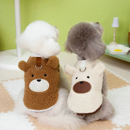 Dog Apparel Bear Pattern Winter Puppy Clothes Warm Thickened Puppy Sweatshirt Comfortable Sleeveless Pet Winter Coat Outdoor Use